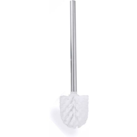 Scopino per WC Ulisem cromato con manico lungo antiscivolo in metallo e setole in plastica resistenti, pulizia profonda, effetto antiaderente, resistente, 35 cm, bianco