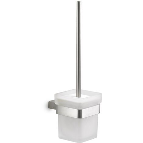 Scopino WC 4 Pezzi - Manico Acciaio Inox, Testina Rimovibile, Bianco