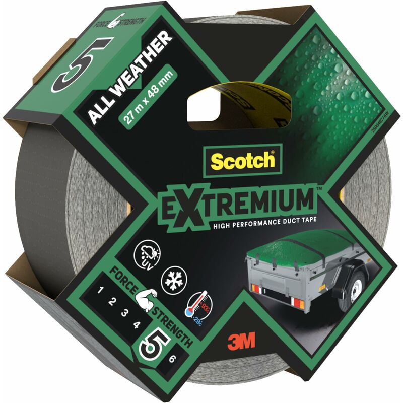 Image of Scotch Extremium all weather Nastro Adesivo Extra Resistente Alte Temperature, Nero, 27 m x 48 mm, Impermeabile, Resistente ai Raggi uv, Strappabile