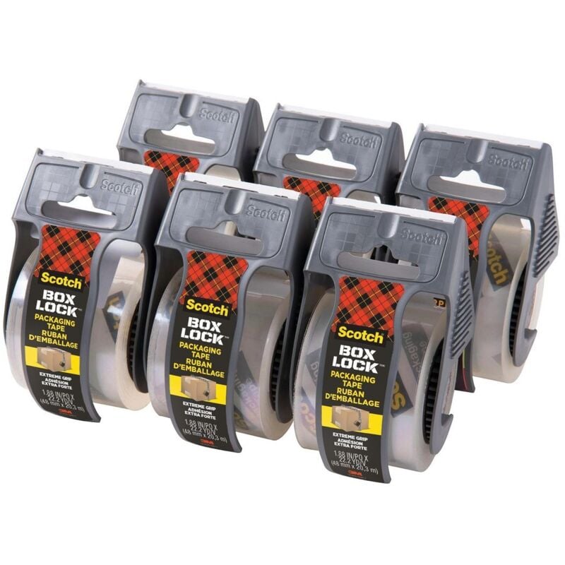 Scotch Box Lock Packaging Tape 1956EF 48mmx20.3m + Dispenser (Pack of 6)