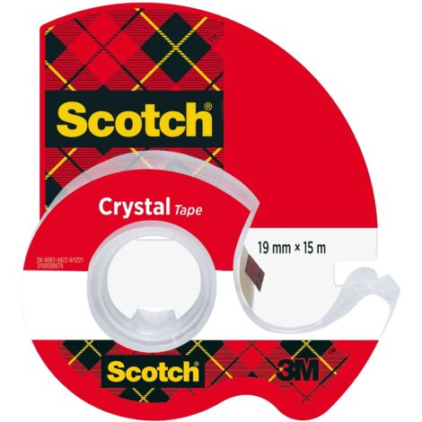 Scotch Crystal Ruban Adhésif Transparent, 1 Rouleau avec Dévidoir Manuel, 19 mm x 15 m - Ruban Adhésif Transparent à Usage Général pour l'Ecole, la Maison et le Bureau