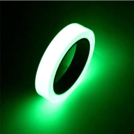 Scotch Fluorescent 10m x 1.5cm, Bande Fluorescente Autocollante, Glow in The Dark Tape, Ruban Adhésif Lumineux Vert, Scotch Phosphorescent Vert pour Escaliers, Interrupteurs, Vélos, Camping
