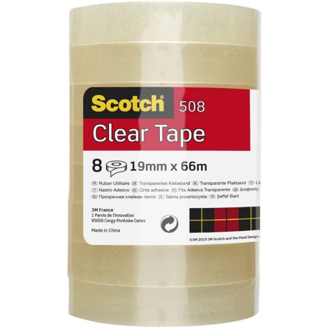 Scotch Nastro Adesivo Trasparente, 8 Rotoli, 19 mm x 66 m - Nastro Trasparente Multiuso Ottimo per Casa, Ufficio e Scuola
