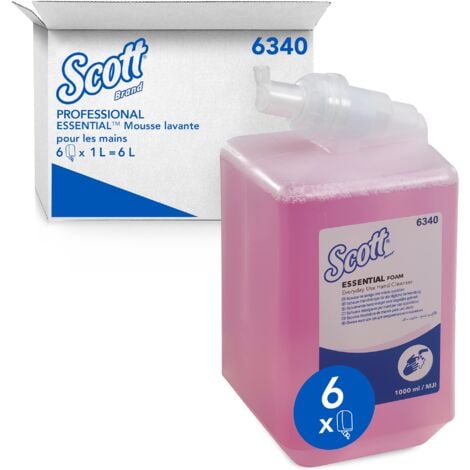 KIMBERLY-CLARK Scott Essential Detergente per mani in schiuma 6340, leggermente profumata, pacco da 6 flaconi da 1 L (2500 erogazioni per flacone)