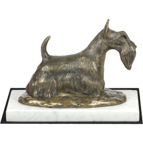 Scottish Terrier, Aberdeen Terrier - estatuilla de perro, figura de mármol blanco, trofeo para una exposición de perros de Art-Dog