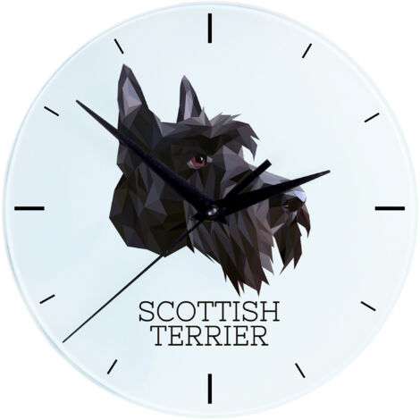 Scottish Terrier, Aberdeen Terrier - geometrische Wanduhr mit Foto und Aufschrift von Art-Dog