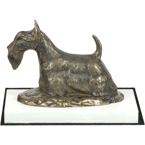 Scottish Terrier, Aberdeen Terrier - statuetta di cane, figurina su base bianca, trofeo per una mostra canina di Art-Dog