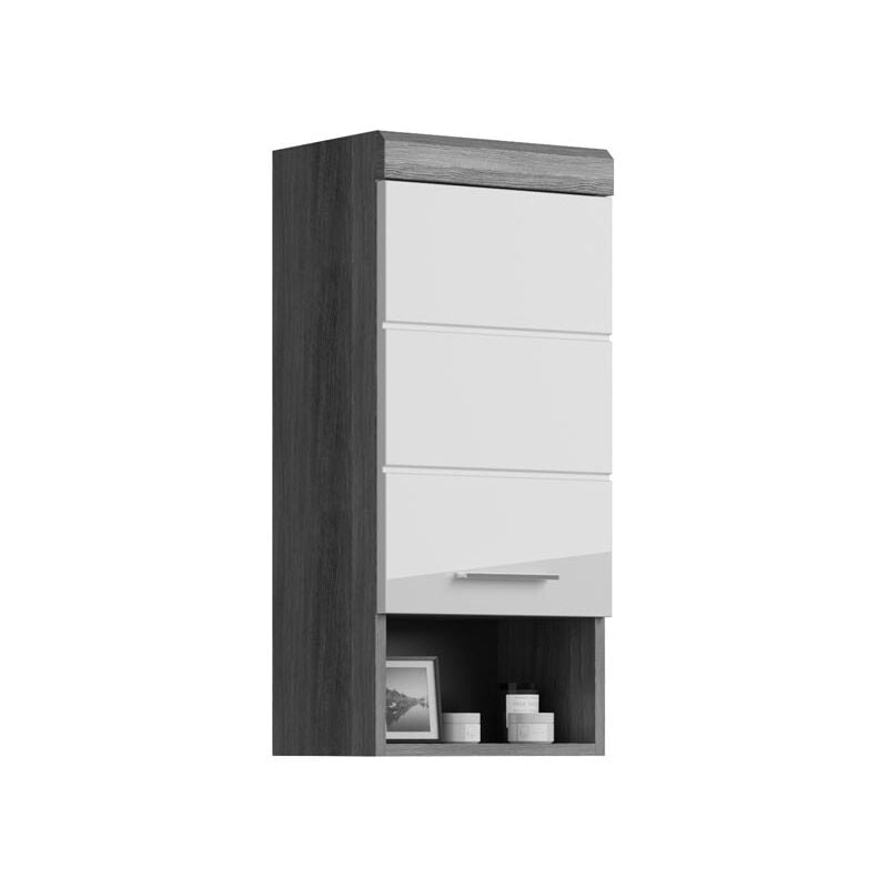 Ebuy24 - Scout armoire de salle de bain accroché au mur 1 porte, 1 tablette brillant blanc,enfumé.
