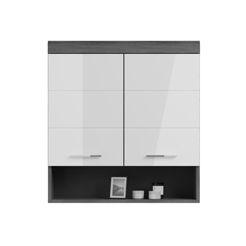 Ebuy24 - Scout armoire de salle de bain accroché au mur 2 portes, 1 tablette brillant blanc,enfumé.