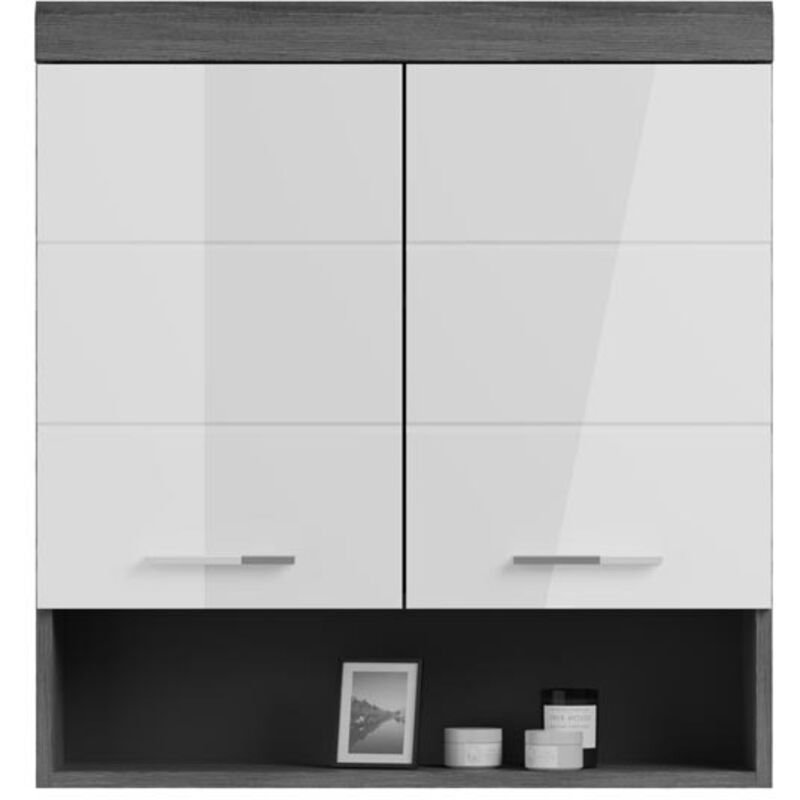 Meuble suspendu 2 portes 74x24x79 cm anthracite et blanc - ORIE