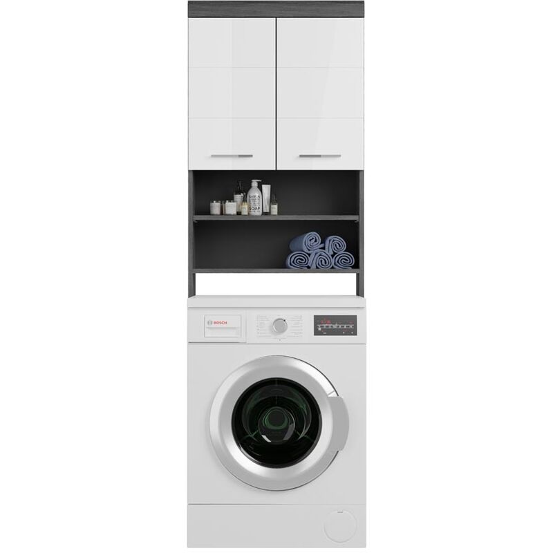 Scout armoire de salle de bain au dessus de la machine à laver 2 portes, 2 tablettes brillant blanc,enfumé.