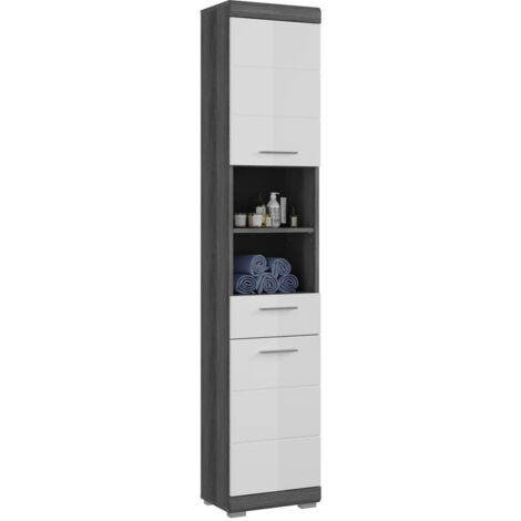 Scout armoire haute pour salle de bain 2 portes, 1 tiroir, 2 tablettes  brillant blanc,enfumé.
