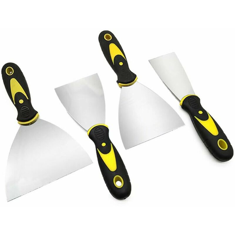 Morejieka - Scraper Kit, Paint Knife Stainless Steel Spatula Kit, Flexible Stainless Steel Blade with Non-Slip Handle, for Wallpaper and Walls (Four