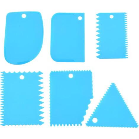 Scraper Set, Plastic Dough Scrapers Set of 6, Dough Cutter, Pastry Spatula, Easy to Clean, Versatile Scraper for Cake, Pastry, Bread, DIY Pancakes (Blue)