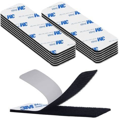 Scratch Autocollant Double Face, Bande Agrippantes Adhésives Extra Fort 20 pièces Rectangle Adhésif Double Face Noir Puissant Réutilisable 3 x 10cm