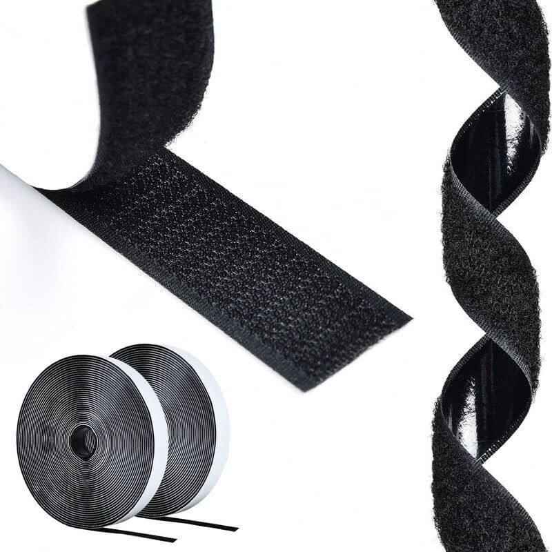 SNQ - Scratch Autocollant Extra Fort 25M, Rubans Adhésifs Double Face Bande Agrippantes Adhésives (Noir),20mm Adhésives puissant Hook Loop Rubans