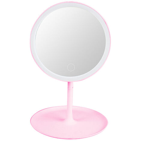 Screen Switch L-ED Backlit Makeup Mirror Natural White Light Detachable Base Desk Makeup Mirror,model:Pink