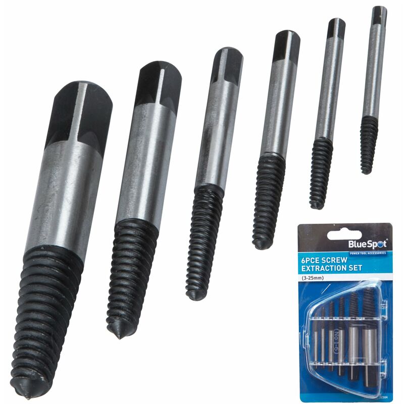 BlueSpot 6pc Screw Extractor Drill Bits Set Broken Damaged Screws Bolt Remover