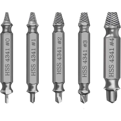 Screw extractor set, 5 pieces Damaged screw remover extractor set for removing slightly damaged screws, made of HSS 4341 hardness grade 62-63hrc