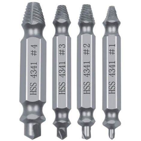 Screw Extractor Tool Set Broken Bolt Guide Set Damaged Easy Out Broken Fastener Kit (4pcs HSS 4341, Silver)