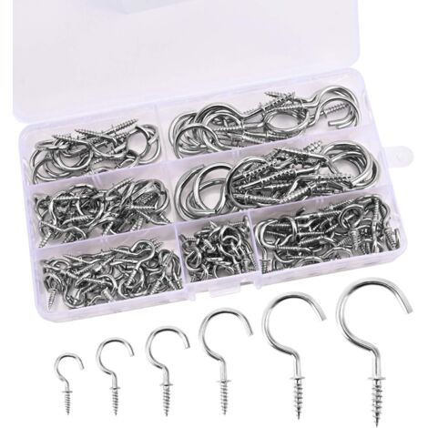 Screw in Hooks, 150 Pieces Screw in Hooks, 7 Sizes of Screw in Hooks with Storage Box, for Tea Cup, Plant, Light, Home Office