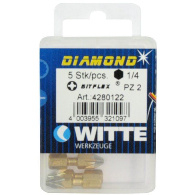 Screwdriver tips - WITTE - 428012 - Length 25 mm - PZ 2 DIAMOND FLEX - 5 units