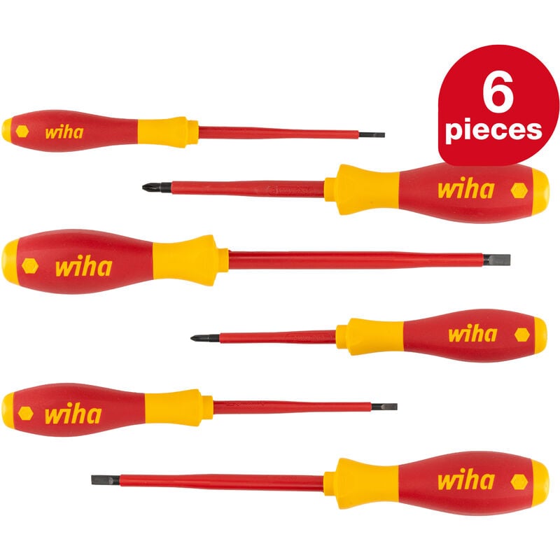 Wiha - screwdriver set 6 pcs. electrician vde tested, insulated 1,000 v (00833) i professional screwdriver set slotted/cross i electrician's tool