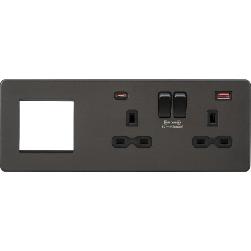 Knightsbridge - Screwless 13A 2G dp Socket with usb Fastcharge + 2G Modular Combination Plate - Smoked Bronze 230V IP20