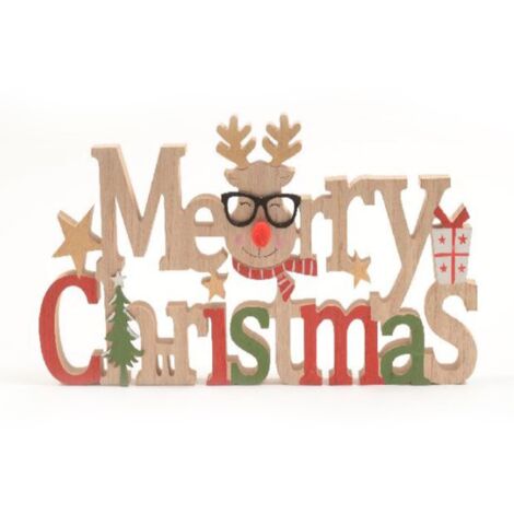 Scritta decorativa "Merry Christmas" in legno decorazione natalizia