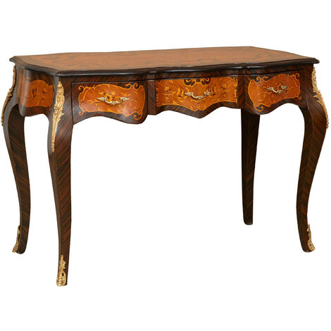 Scrittoio vintage 122x60x81 cm Scrivania in legno e decorazioni bronzo Scrittoio antico Scrivanie classiche Tavolo con cassetti