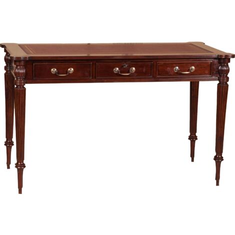 Scrittoio vintage 126x75x65 cm Scrivania in legno e piano in pelle Scrittoio antico Scrivanie classiche Tavolo con cassetti