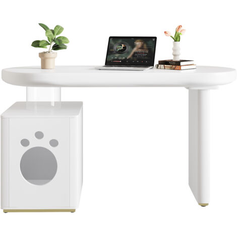 Scrivania 117 x 50 x 76 cm, completamente laccata con bordi arrotondati, gambe spesse 5 cm per un'elevata stabilità, stile moderno, bianco