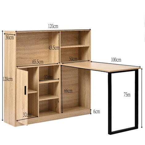 Scrivania 120x50x120cm design salvaspazio ripiani aperti armadio chiuso MDF naturale per casa