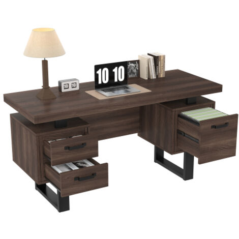 Scrivania 135x54x76 cm con 3 cassetti, marrone