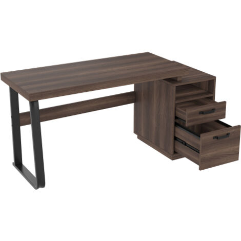 Scrivania 135x54x76,3 cm con 2 cassetti, vani portaoggetti, marrone