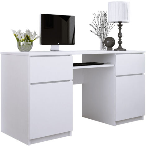 Scrivania: 2 cassetti, Rovere Sonoma / Bianco Lucido, 135 x 77 x 50 cm