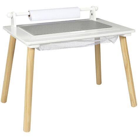 Scrivania 2 in 1, Compatibile con mattoncini per Bambini, Legno, Grigio Chiaro 60x40x44 cm - Bianco
