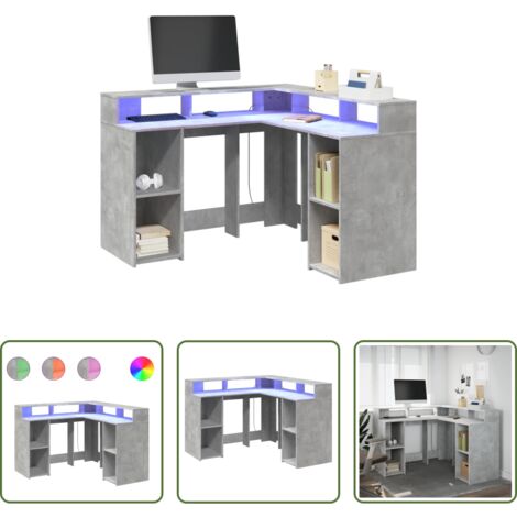 Scrivania a LED RGB -  Scrivania con Luci LED Grigio Cemento 130x130x91 cm Multistrato