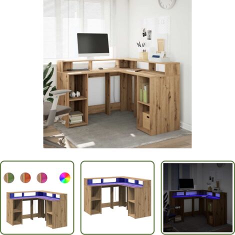 Scrivania a LED -  Scrivania a Luci LED Rovere Artigianale 140x55x91 cm Truciolato