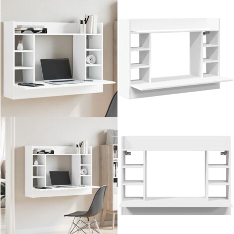Scrivania a Parete Bianca 105x48x75 cm in Legno Multistrato - Scrivania in legno - Scrivania multifunzionale