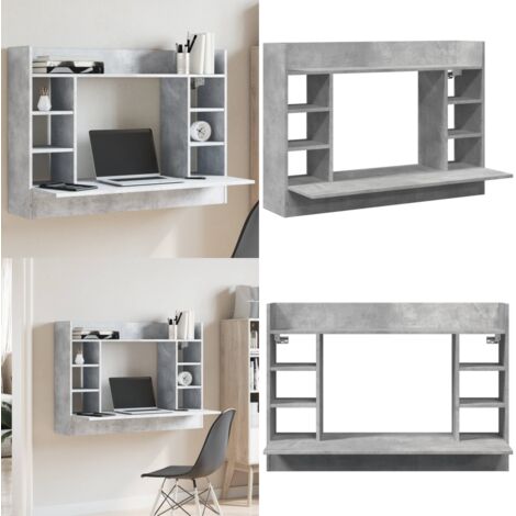 Scrivania a Parete Grigio Cemento 105x48x75cm Legno Multistrato - Scrivania multifunzionale - Legno multistrato