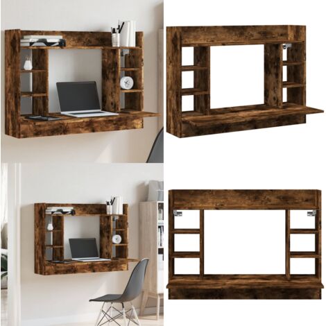 Scrivania a Parete Rovere Fumo 105x48x75cm Legno Multistrato - Scrivania multifunzionale - Legno multistrato