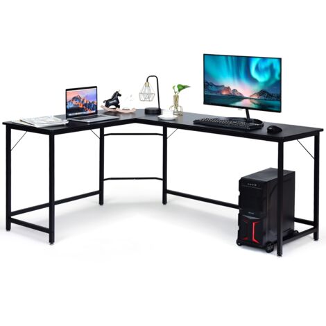 Scrivania ad angolo a forma L per ufficio, Tavolo ampio per computer in legno da casa 168x125x74cm Nero