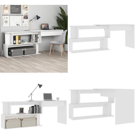 Scrivania ad Angolo Bianca 200x50x76 cm in Legno Multistrato - Scrivania in legno multistrato - Scrivania girevole
