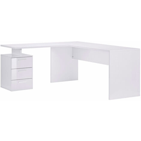 Scrivania Angolare 180/160x60x75cm cm New Selina Bianco Lucido e Ardesia