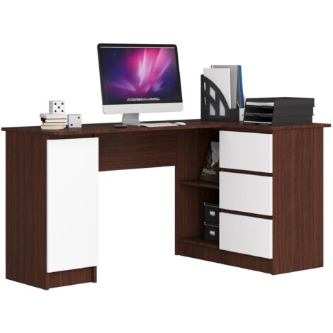 Scrivania angolare AKORD B20 Wengé 155 cm 1 anta 3 cassetti inserto frontale Bianco 155x85x77 cm Modello a destra