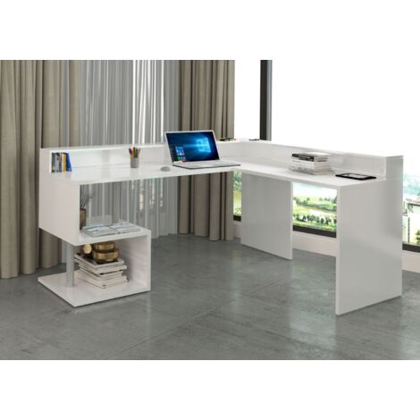 Scrivania angolare con sopralzo Cube in finitura Bianco Lucido