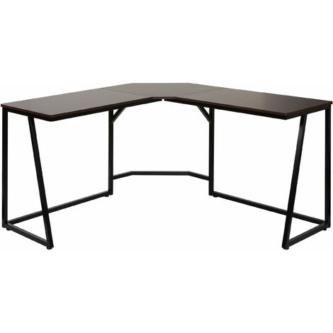 Scrivania angolare consolle tavolino HWC-K66 76x196x110cm acciaio MDF marrone scuro