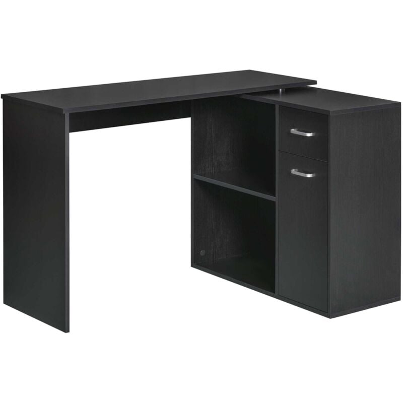 Scrivania Angolare da Ufficio 2 Cassetti e 2 Ripiani 117x82x74 cm in Legno Nero