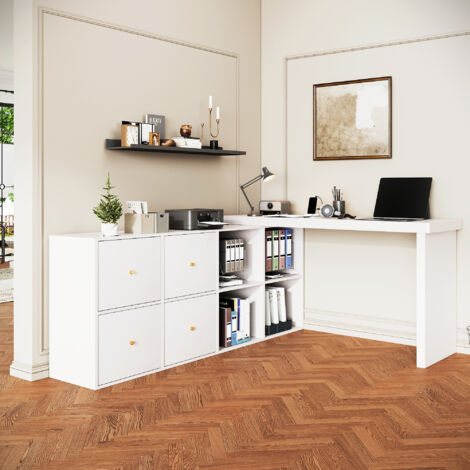 Homcom Scrivania con Libreria in Legno Bianco 120x55x120cm